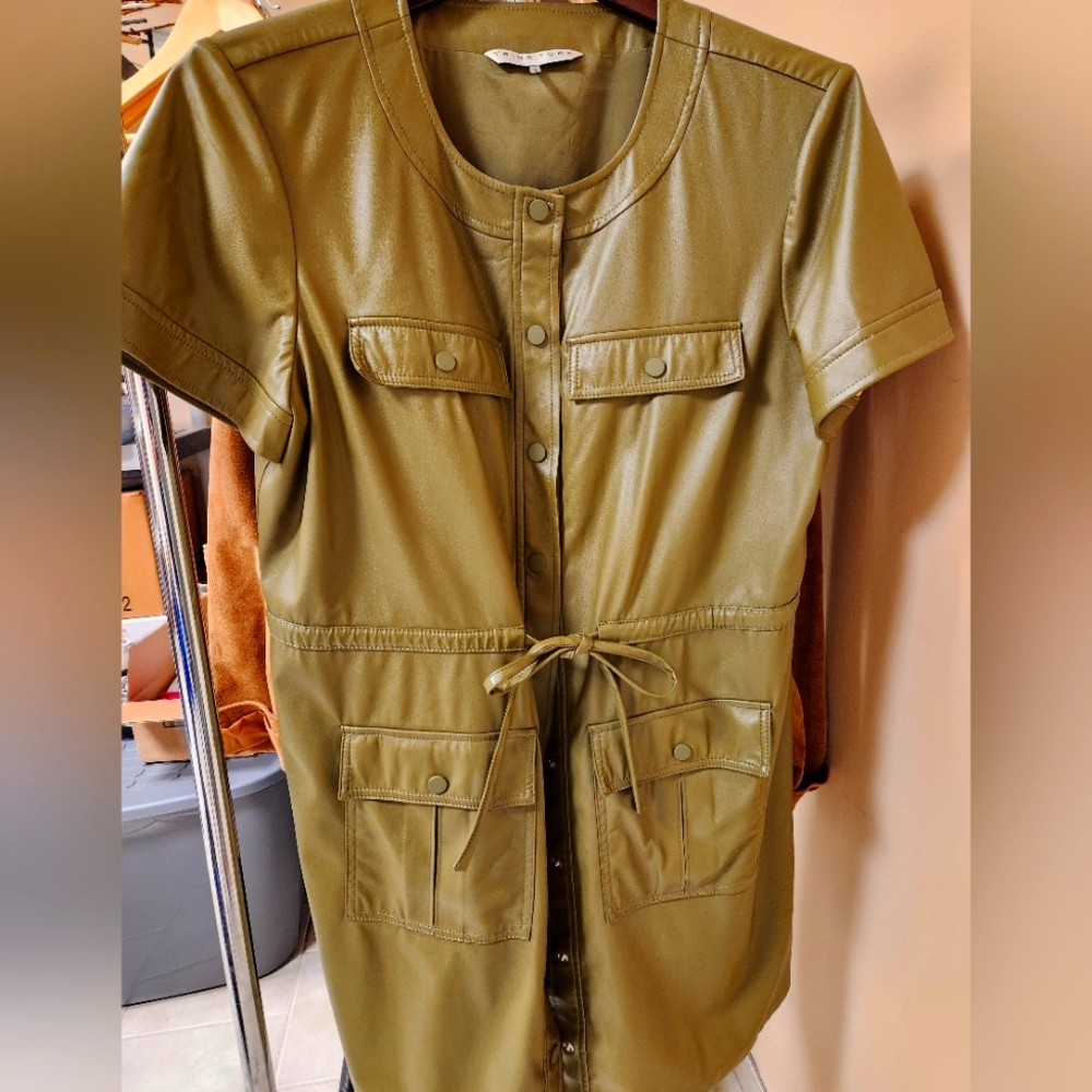 Trina Turk Olive faux leather dress Size 14